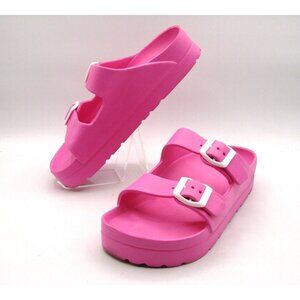 Pink Platform Two Strap Sandals Buckle Slides Beach Slippers Size 8 EUR 39 Barbi